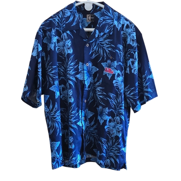 Chiliwear Ole Miss Blue Floral Men's Hawaiian Shirt Short Sleeve Est. Size XL - Picture 1 of 12